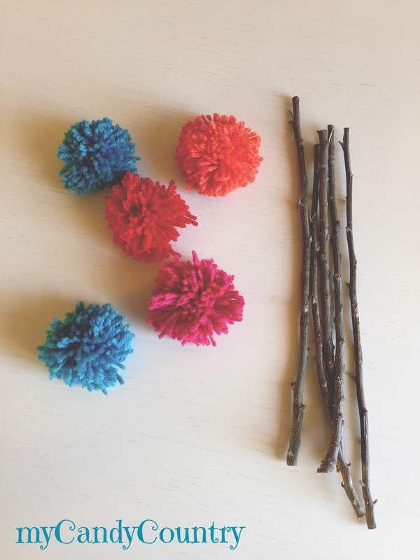 Creare fiori pom pom di lana home decor legno e natura stoffa e lana 